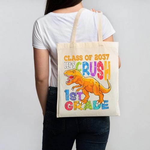 Crush 1st Grade Dinosaur Back To School Class Of 2037 Boy Canvas Tote Bag - Savourry