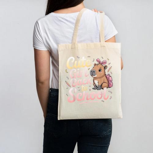 Cute Girl Back To School Capybara First Day Of School Kids Canvas Tote Bag - Savourry