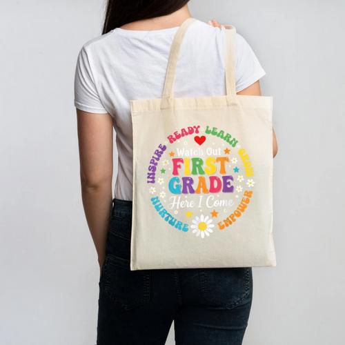 Cute Watch Out First Grade Here I Come Back To School Canvas Tote Bag - Savourry