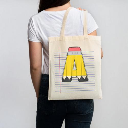 Cute Yellow School Pencil Alphabet Letter A Back To School Canvas Tote Bag - Savourry
