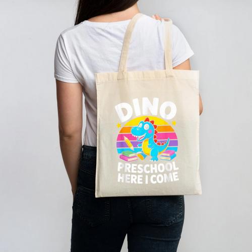 Dino Preschool Here I Come Cute Back To School Canvas Tote Bag - Savourry