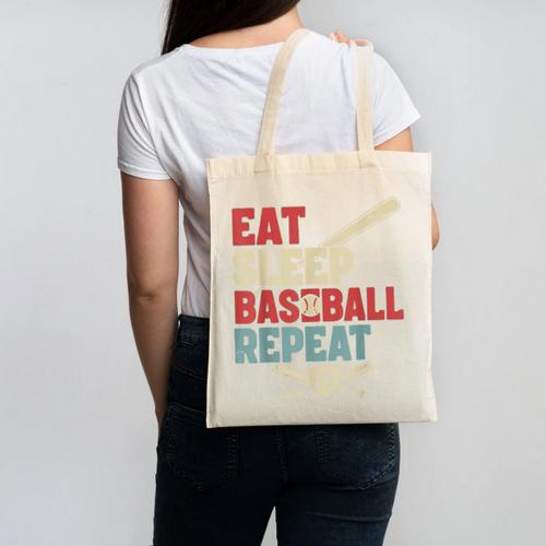 Eat Sleep Baseball Repeat Bat Ball Player Fan Canvas Tote Bag - Sportilla