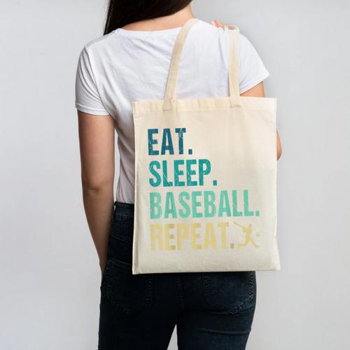 Eat Sleep Baseball Repeat Baseball Player Baseball Canvas Tote Bag - Sportilla