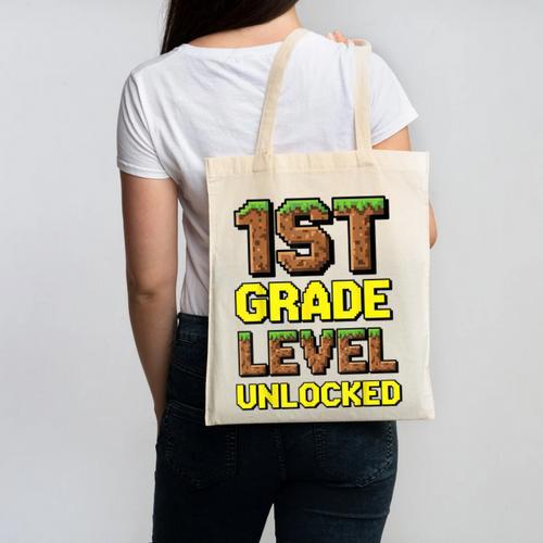 First Day Of 1st Grade Level Unlocked Back To School For Boy Canvas Tote Bag - Savourry