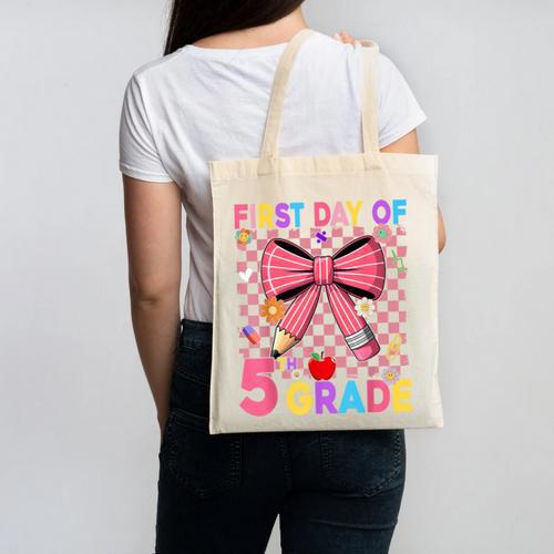 First Day Of 5th Grade Coquette Back To School Girls Kids Canvas Tote Bag - Savourry