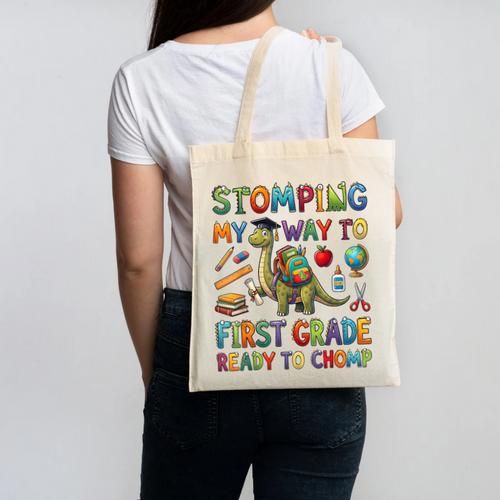 First Grade Graduation Dinosaur Dino Back To School Student Canvas Tote Bag - Savourry