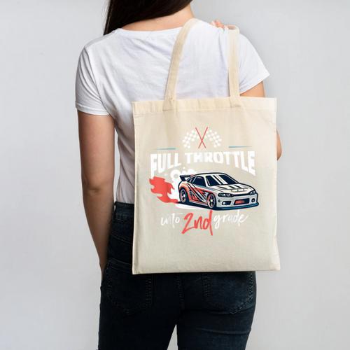 Full Throttle Into Second 2nd Grade Race Car Back To School Canvas Tote Bag - Savourry