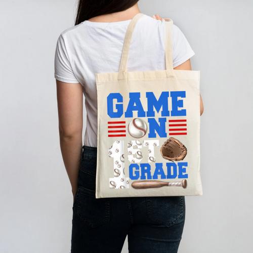 Game On First Grade Boy Baseball Back To School Canvas Tote Bag - Savourry