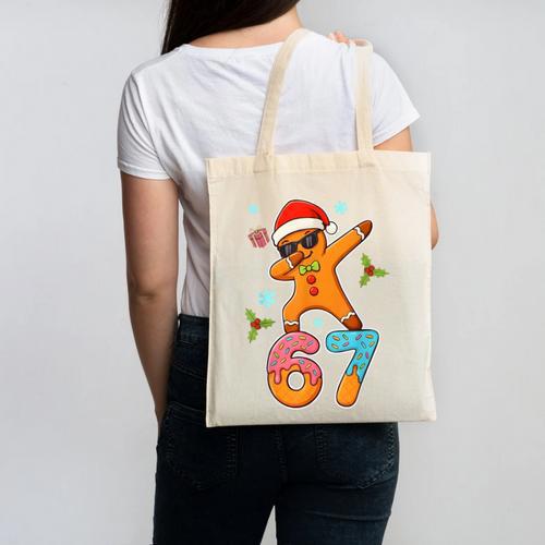 Gingerbread Six Seven 67 Ice Cream Drip Baseball Canvas Tote Bag - Sportilla