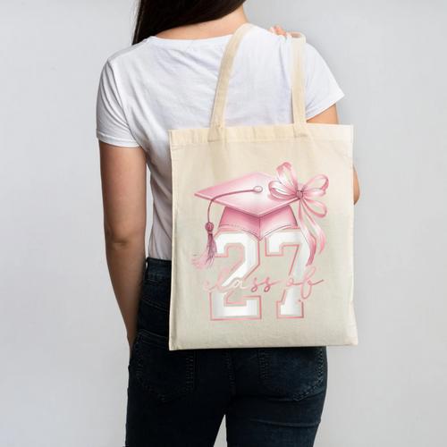 Girls Class Of 2027 Back To School Senior 2027 Coquette Bow Canvas Tote Bag - Savourry