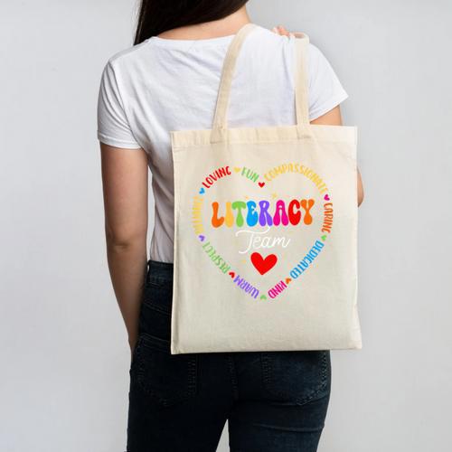 Groovy Literacy Team Reading Appreciation Back To School Canvas Tote Bag - Savourry