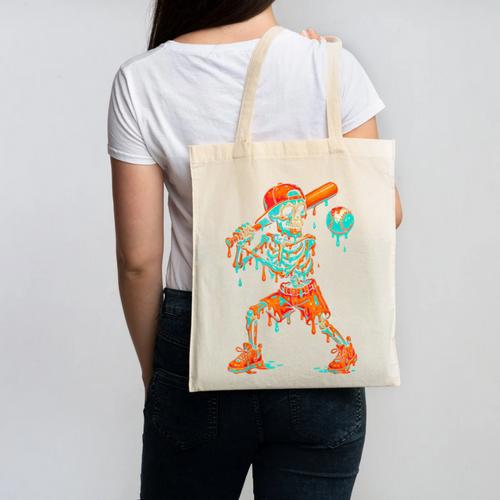 Halloween Baseball Skeleton Ice Cream Drip Baseball Boys Kid Canvas Tote Bag - Sportilla