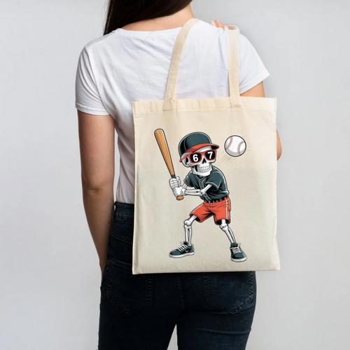 Halloween Skeleton Playing Baseball 67 Six Seven Meme Canvas Tote Bag - Sportilla