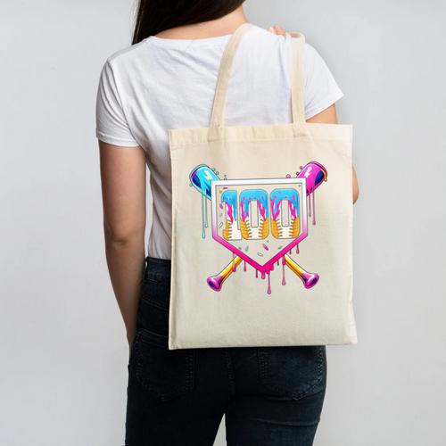 Happy 100 Days Of School Baseball Drip 100th Day Of School Canvas Tote Bag - Sportilla