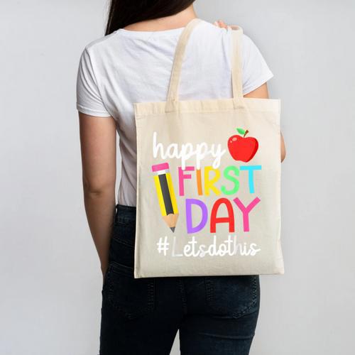 Happy First Day Let's Do This Welcome Back To School Tie Dye Canvas Tote Bag - Savourry