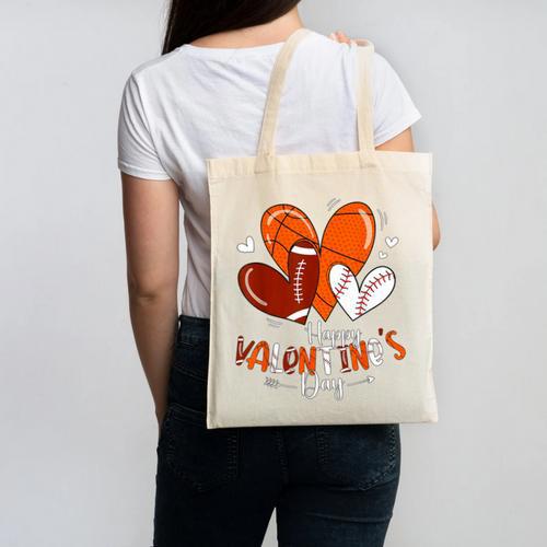 Happy Valentines Day Basketball Baseball Football Boys Canvas Tote Bag - Sportilla