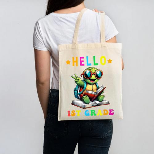 Hello 1st Grade Turtle Lovers Back To School Kids Boys Girls Canvas Tote Bag - Savourry