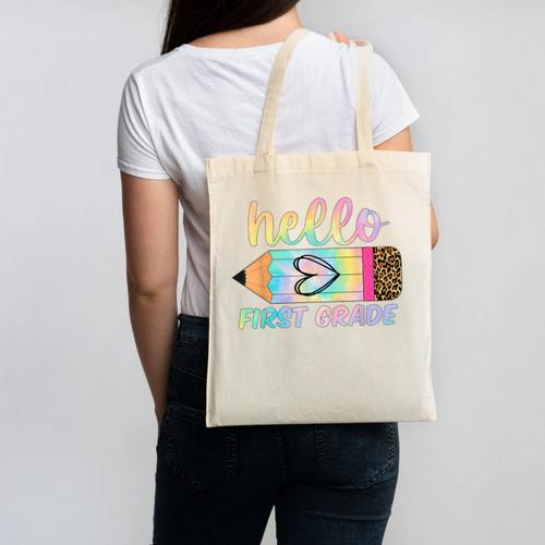 Hello First Grade Back To School Pencil Tie Dye 1st Grade Canvas Tote Bag - Savourry