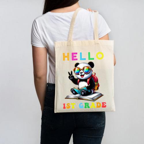 Hello First Grade Panda Lover Back To School Kids Boys Girls Canvas Tote Bag - Savourry