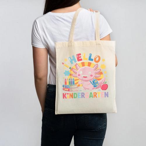 Hello Kindergarten Axolotl Back To School For Kids Canvas Tote Bag - Savourry