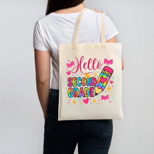 Hello Second Grade Colorful Pencil Tie Dye Back To School Canvas Tote Bag - Savourry