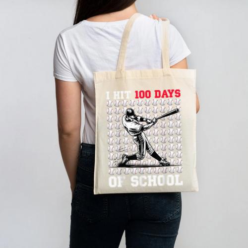 I Hit 100 Days Of School Baseball 100th Day Boys Kids Canvas Tote Bag - Sportilla