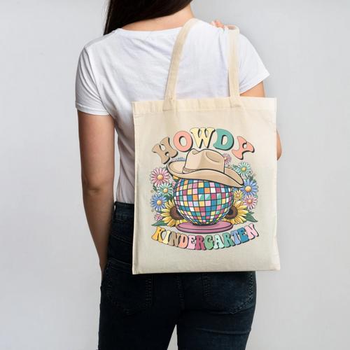 Howdy Kindergarten Cowgirl Country Western Back To School Canvas Tote Bag - Savourry