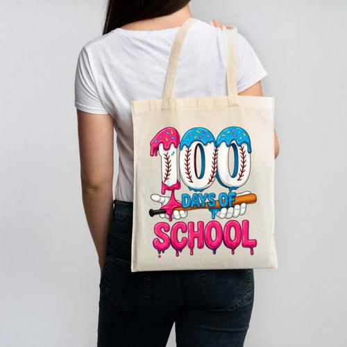 HUGvyn 100 Days Of School Baseball Ice Cream Teacher Student Canvas Tote Bag - Sportilla