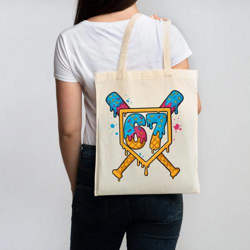 HUGvyn 67 Baseball Ice Cream Drip Six Seven Genz Alpha Slang Canvas Tote Bag - Sportilla