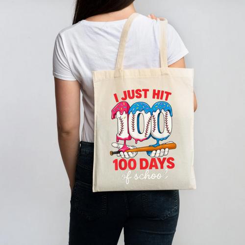 HUGvyn I Just Hit 100 Days Of School Baseball Ice Cream Boys Canvas Tote Bag - Sportilla