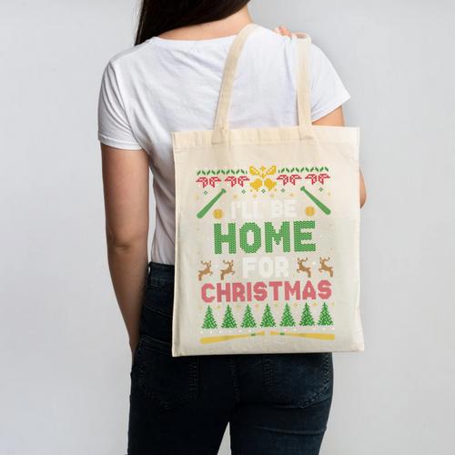 I’Ll Be Home For Christmas Baseball Ugly Sweater Canvas Tote Bag - Sportilla