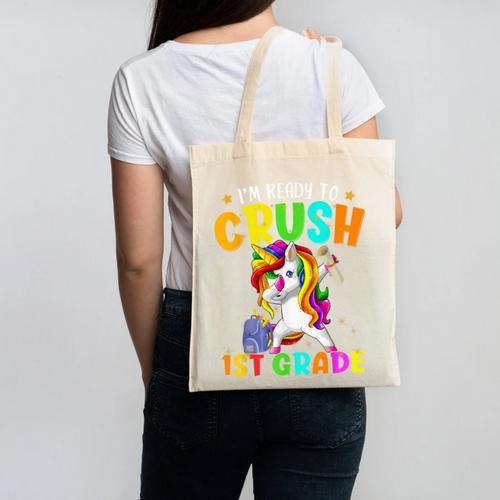 I'm Ready To Crush 1st Grade Dabbing Unicorn Back To School Canvas Tote Bag - Savourry