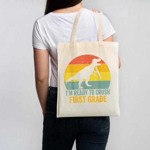 I'm Ready To Crush First Grade Dinosaur Back To School Kids Canvas Tote Bag - Savourry