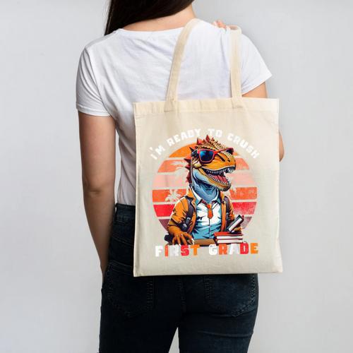 I'm Ready To Crush First Grade Dinosaur T Rex Back To School Canvas Tote Bag - Savourry