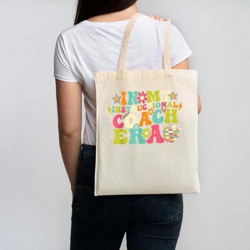 In My Instructional Coach Era Groovy Back To School Canvas Tote Bag - Savourry