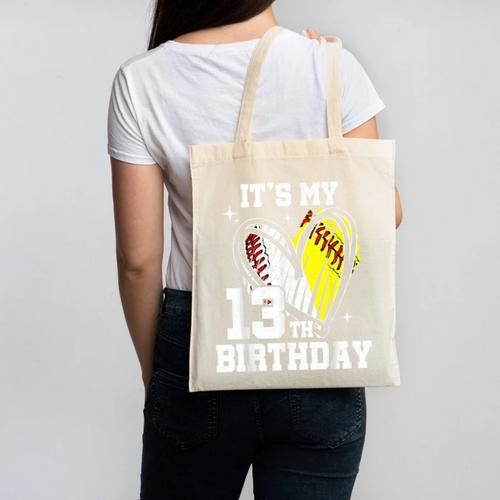 It's My 13th Birthday Baseball Softball Heart 13 Year Old Canvas Tote Bag - Sportilla