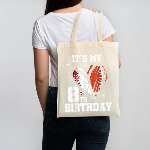It's My 8th Birthday Baseball Football Heart 8 Year Old Canvas Tote Bag - Sportilla