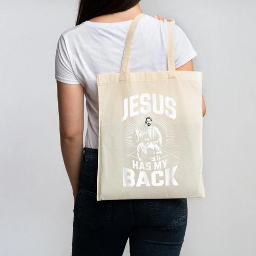 Jesus Has My Back Baseball Faith Motivation Tee Christian Canvas Tote Bag - Sportilla