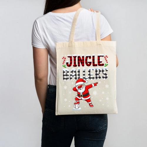 Jingle Ballers Plaid Santa Dabbing Baseball Christmas Canvas Tote Bag - Sportilla