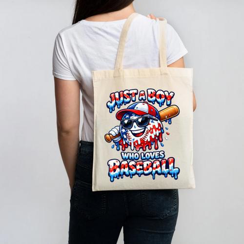 Just A Boy Who Loves Baseball Patriotic Drip For Youth Boys Canvas Tote Bag - Sportilla