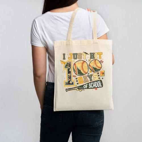 I Just Hit 100 Days Of School Baseball Teacher Student Retro Canvas Tote Bag - Sportilla