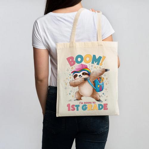 Kids Boom I'm Going To 1st Grade Dabbing Sloth For Back To School Canvas Tote Bag - Savourry
