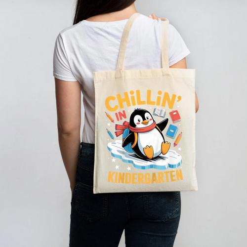 Kids Chillin In Kindergarten Penguin Student Back To School Boys Canvas Tote Bag - Savourry