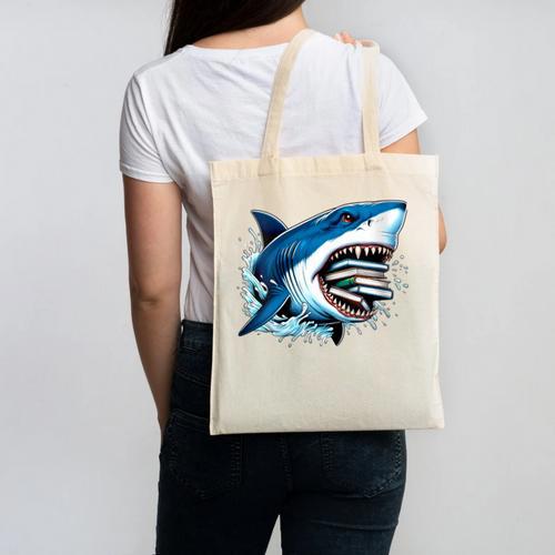 Kids Shark With School Books Back To School Shark Lovers Canvas Tote Bag - Savourry