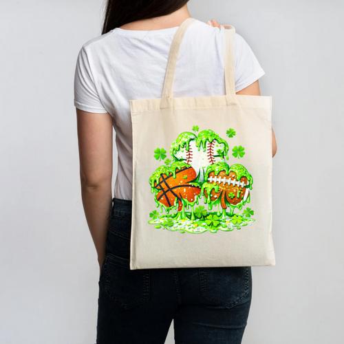 Kids St Patricks Day Shamrock Basketball Baseball Football Canvas Tote Bag - Sportilla