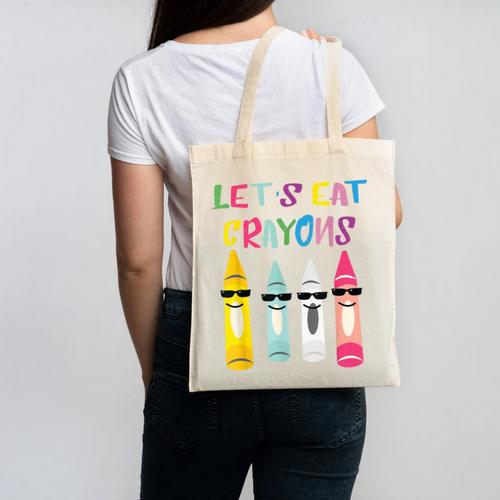 Kindergarten Back To School Crayons Let's Eat Crayon Canvas Tote Bag - Savourry