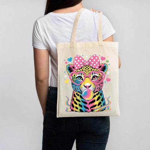 Leopard Glasses Blowing Bubble Gum Back To School Kids Canvas Tote Bag - Savourry