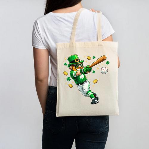 Leprechaun Play Baseball St Patrick's Day Men Kid Boys Canvas Tote Bag - Sportilla