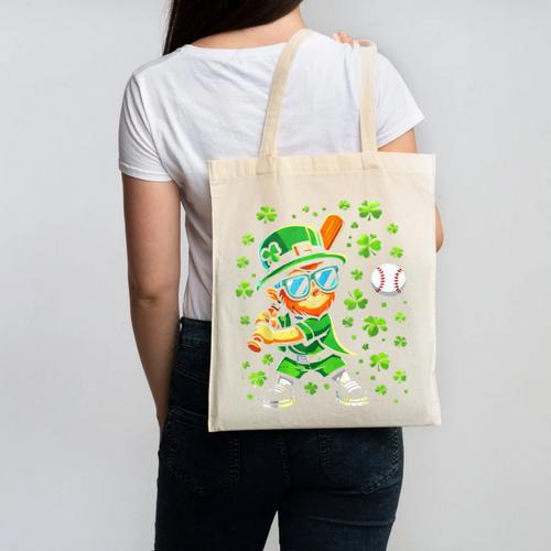 Leprechaun Playing Baseball Happy St Patricks Day Men Boys Canvas Tote Bag - Sportilla