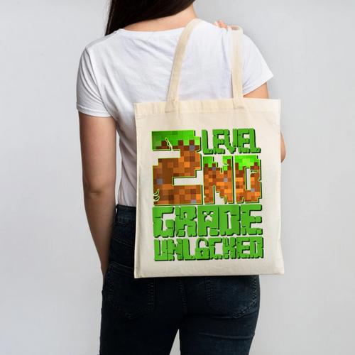 Level 2nd Grade Unlocked Game Pixel Kids Boy Back To School Canvas Tote Bag - Savourry